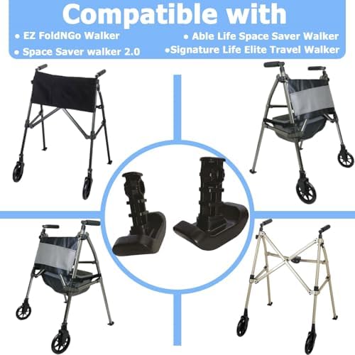 4 PCS Walker Ski Glides 4302 for EZ Fold-N-Go Walker and Able Life Space Saver Walker, Durable Mobility Aid Glide for Stability, Black