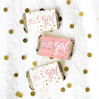 Pink and Gold It's a Girl Baby Shower Wrappers for Mini Chocolate Bars, Baby Shower Party Favor Candy Stickers - 42 Count