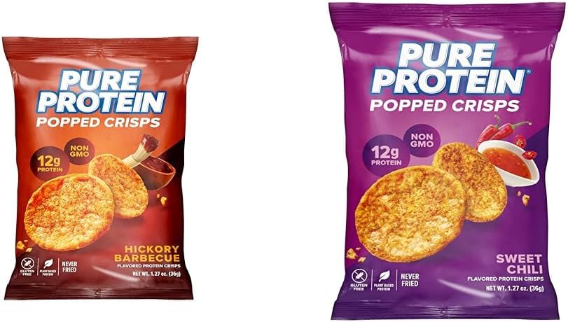 Pure Protein Popped Crisps Bundle, Hickory Barbecue & Sweet Chili Flavors, High Protein Snack, 12G Protein, 1.27oz., 12 Count