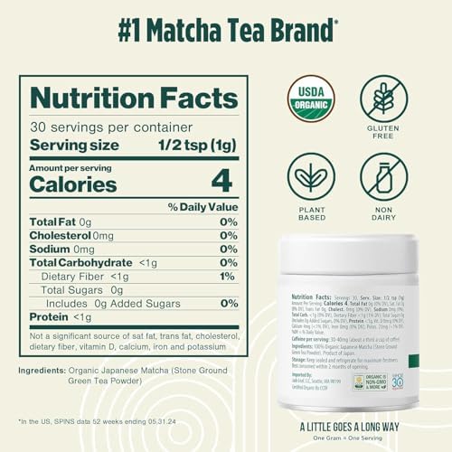 Jade Leaf Matcha Organic Ceremonial Grade Matcha Powder - Authentic Japanese First Harvest Green Tea for Ceremonies, Usucha, Lattes 30g / 1.06 Ounce Tin (Pack of 1)