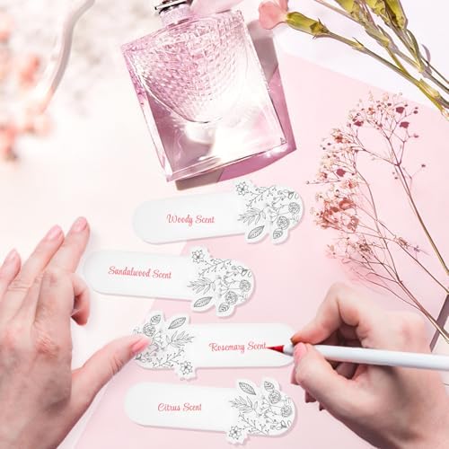 100 Pcs Perfume Test Strips 3.1 x 1.2in Disposable White Essential Oils Test Paper Floral Print Fragrance Classification Testing Card for Aromatherapy