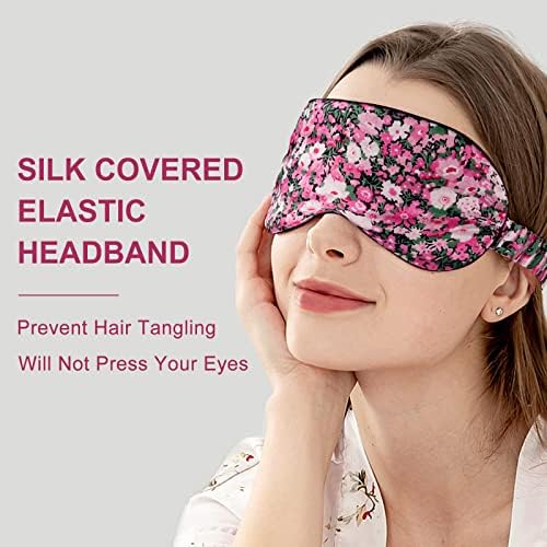 OLESILK 100% Natural Mulberry Silk Sleep Eye Mask Block Out Light, Fashion Printed Eye Mask Blindfold for Women Men Full Night Sleeping, Chic Eye Cover Eyeshade, Pattern 3