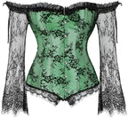 Jutrisujo Corset Top Skirt Set Dress Bustier Lace Long Sleeves Floral Plus Size Costume Women