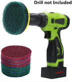 5 Inch Drill Powered Brush Tile Scrubber Scouring Pads Cleaning Kit, 2 Different Stiffness, 5-Inch Disc Pad Holder with 6 Scrubbing Pads, Cleans Large Flat Areas Perfectly (5-inch)