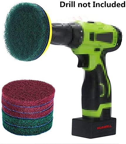 5 Inch Drill Powered Brush Tile Scrubber Scouring Pads Cleaning Kit, 2 Different Stiffness, 5-Inch Disc Pad Holder with 6 Scrubbing Pads, Cleans Large Flat Areas Perfectly (5-inch)