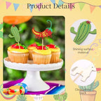 24 Pcs Fiesta Cupcake Toppers Glitter Mexican Cupcake Toppers Taco Castus Cake Decorations for Mexican Party Decorations Fiesta Theme Birthday Party Supplies
