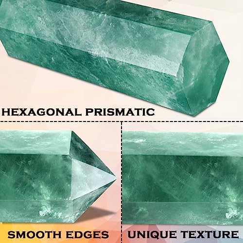 CASMON Large Healing Crystal Wands 3.9"-4.3"(10-11cm), Natural Green Fluorite Obelisk Crystal Tower Stone, 6 Faceted Single Healing Crystal Point for Reiki Chakra Meditation Therapy (1PC)
