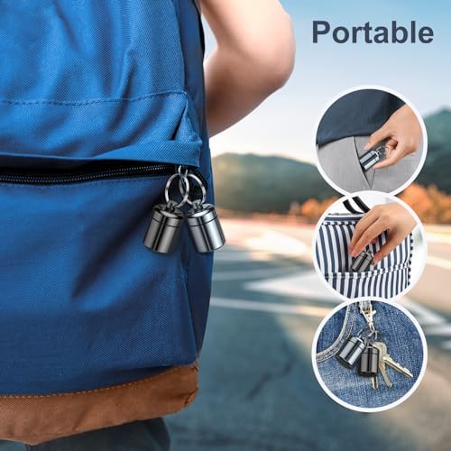 2 Pack Mini Pills Case Small Pill Holder Keychain for Purse - Portable Travel Pill Container Keychain, Waterproof Metal Daily Medicine Organizer Box for Office Outdoor Camping (Black & Grey)