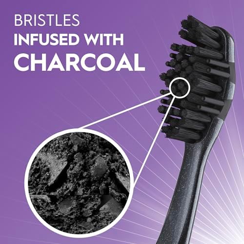 Oral-B 3D White Charcoal toothbrush, 2 count SOFT manual tootbrush pack, Whitens teeth, removes plaque and stains, tongue scraper tooth brush