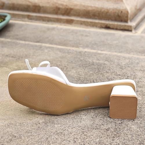 Women's Heeled Sandals With Buckle Opened Square Toe Comfortable Summer Chunky Block Flip Flop Heels Vacation Casual Dressy Shoes