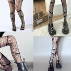 Halloween Spiderweb Tight Stockings Black Fishnet Pantyhose Bat Spider Web Thigh High Stockings Striped Lolita Women Gothic Stockings, Small