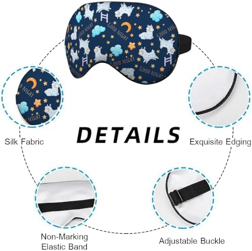 Cute Sheep Sleep Eye Mask Good Night Moon Clouds Stars Silk Eye Mask Sleeping Soft Eye Shade Cover for Men Women Boy Girl Airplane Travel with Elastic Strap