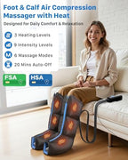 Air Compression Leg Massager with Heat : MUSUGY Sequential Foot and Calf Massager for Circulation and Pain Relief, with 9 Intensity, 6 Modes, 3 Heat - for Mom, Dad, Standing Jobs & Daily Relaxation
