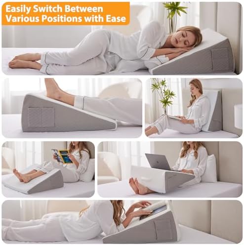 Wedge Pillow for Acid Reflux, Bed Wedge Pillow for Headboard 10", Pillow Wedge for Back Pain Relief, Post Surgery, Elevated Pillows for Sleeping, Snoring, Triangle Pillow with Cover, White