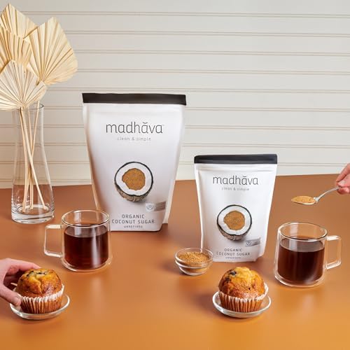 MADHAVA Organic Coconut Sugar 3 Lb. Bag (Pack of 1), Natural Sweetener, Sugar Alternative, Unrefined, Sugar for Coffee, Tea & Recipes, Vegan, Organic, Non GMO