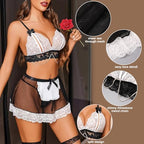 Lingerie Sets for Women Sexy Cosplay Lingerie Maid Costume Floral Lace Lingerie Servant Outfit for Halloween
