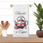 Union Jack Teapot British Tea Towel, Union Jack Time for a Cuppa Towel, British Kettle Dish Towel, British Cup of Tea, Microfiber Waffle