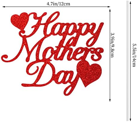 12pcs Happy Mother's Day Cake Toppers Red Glitter Cupcake Topper Cake Picks Decoration for Mother's Day Birthday Party Supplies
