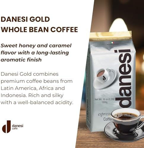 Danesi Caffe Italian Whole Coffee Beans - Espresso Coffee Beans and Medium Roast Whole Bean - Perfect for Espresso Machines, French Press, and Home Brewing - Gold (4.5 lb)
