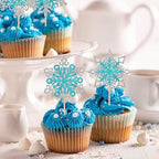 Rsstarxi 24 Pack Snowflake Cupcake Toppers Glitter Silver Blue Winter Wonderland Cupcake Picks Double Layers Snowflake Cake Decorations for Winter Theme Baby Shower Birthday Party Decorations