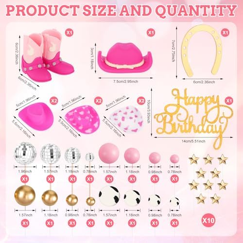 36 Pcs Cowgirl Cake Decorations Cowboy Western Cake Decorations Cowgirl Hat and Boot Cake Topper Cow Balls Topper Western Cowgirl Birthday Baby Shower Party Favors