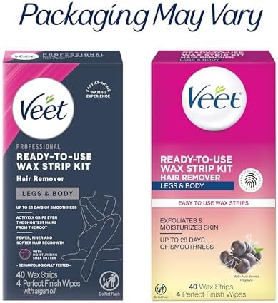 VEET Sugar Wax Strips For Women's Body Hair Removal, Bikini Hair Removal Kit, Pubic, Dermatologically Tested For Body & Intimate Areas, 40ct Wax Strips with Shea Butter & 4ct Wipes