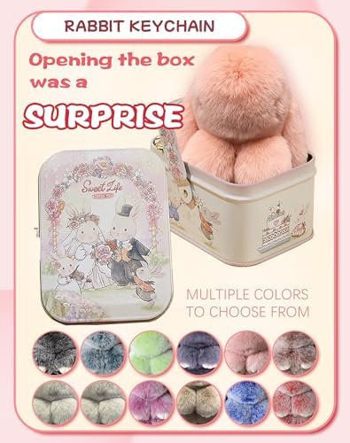 Bunny Keychain with Tin – Handmade Soft Plush Bunny Charm for Keys, Bags & Backpacks, Fluffy Bunny Keychain Plush Gift