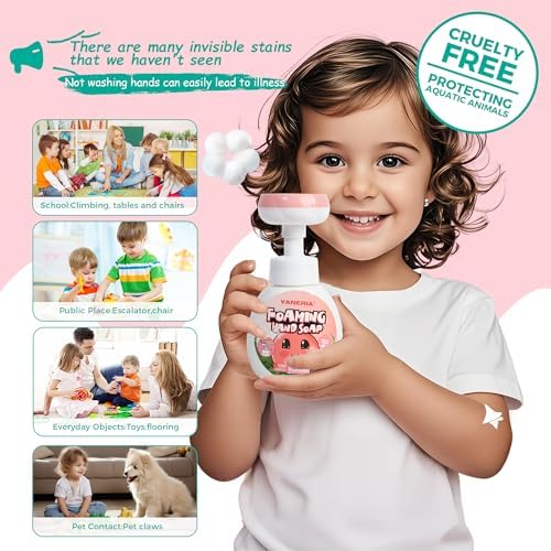 VANERIA Kids Foaming Hand Soap,Flower Stamp,Moisturizing and Gentle Hand Soap for Baby,Kids and Adults with Sensitive Skin 250ml/8.45 Fl Oz