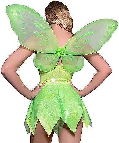 fyclemt Women Halloween Forest Fairy Costume Dress Sexy Fairy Tale Princess Fairy Dress with Wings Fancy Halloween Party