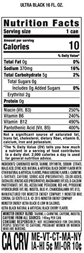 Monster Energy Ultra Black, Sugar Free Energy Drink, 16 Ounce | Pack of 15
