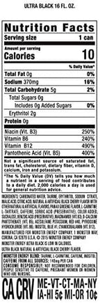 Monster Energy Ultra Black, Sugar Free Energy Drink, 16 Ounce | Pack of 15