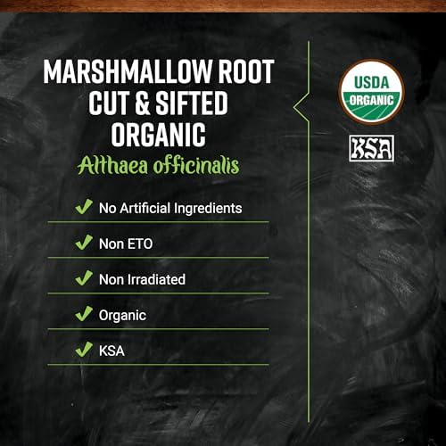 Frontier Co-op Organic Marshmallow Root Herb, Cut and Sifted - For Marshmallow Root Tea, Powder, Capsules and More - Kosher | 16 Ounce (Pack of 1)