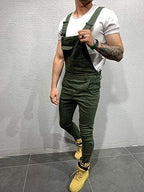 LONGBIDA Men's Denim Bib Overalls Fashion Slim Fit Jumpsuit with Pockets