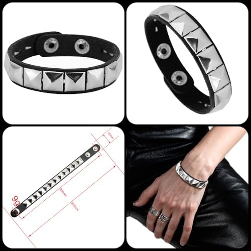 Emo Y2K Indie Grunge Studs Spiked Bracelet Goth Jewelry Accessories for Cool Rocker Skater Biker, 4 Pieces Men Punk Black PU Leather Cuff Bracelets Set