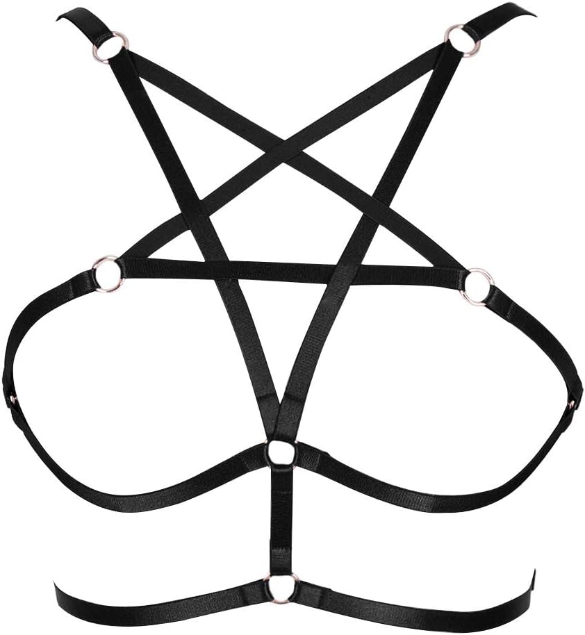 Sexy Women Harness Halter Pentagram Body Harness Bra Caged Bra Cupless Bra Punk Gothic Style Strappy Bralette One Size