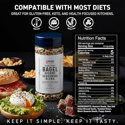 Everything Bagel Seasoning Blend Original XL 10 Ounce Jar. Delicious Blend of Sea Salt and Spices Dried Minced Garlic & Onion Flakes. Bagel Allspice.
