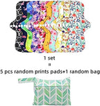 Reusable Menstrual Pads - Bamboo Charcoal Menstrual Heavy Incontinence Pads |Sanitary Pads - Pack of 5, 1 Cloth Mini Wet Bag