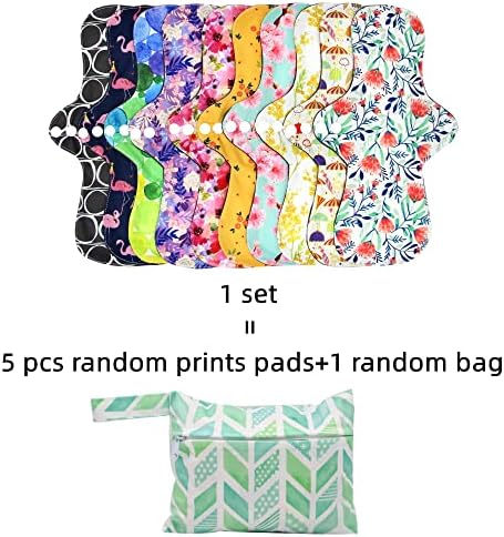 Reusable Menstrual Pads - Bamboo Charcoal Menstrual Heavy Incontinence Pads |Sanitary Pads - Pack of 5, 1 Cloth Mini Wet Bag
