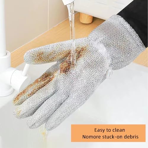 Wire Dishwashing Gloves，Multipurpose Non-Scratch Scrubbing Waterproof Anti-Hot & Oil-Resistance Kitchen Cleaning Gloves