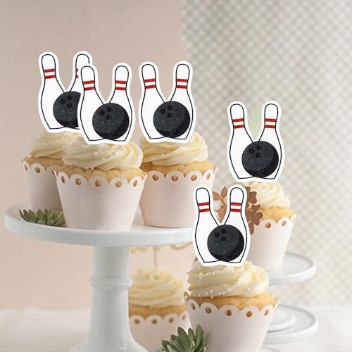 48 Pack Edible Bowling Cupcake Toppers & Picks - Sport Themed Birthday Party & Baby Shower Cake Decorations