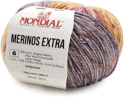 Mondial Extra Merinos in 100 g balls and 245 m. Colour Pink Yellow 951