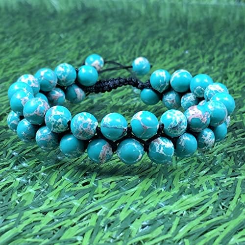 Aaa Natural Green Magnesite Turquoise Gemstone 8Mm Round Beaded Thread Wrap Bracelet. Adjustable Macrame Bracelet , Charm Bracelet , Boho Bracelet , Handmade Bracelet For Women & Unisex.