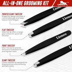 LIONCO Professional 4PCS Tweezer Set for Men & Women–Stainless Steel Eyebrow,Facial Hair Removal Kit–Includes Slant,Pointed,Flat & Angled Tweezers for Precision Grooming,Beard,Ingrown Hair (Black)