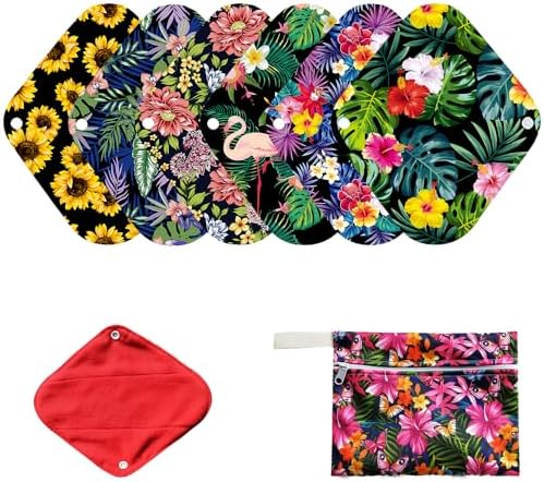 7pcs Set Resuable Menstrual Pads Including 1pc Mini Wet Bag +6pcs Reusable Washable Stay Dry Cloth Menstrual Pad/Women Sanitary Pads/Mama Panty Liners