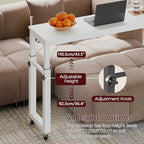 MAHANCRIS Overbed Table with Wheels, Mobile Bed Desk for Queen Size, 36"-43.5" Adjustable Height Rolling Table, Recliner Desk, Mobile Cross Bed for Bedroom, Living Room, Office, White MTWT18001