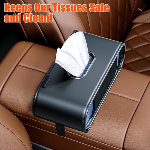 Car Tissue Holder, Large Tissue Box Cover Keep Tidy, Premium PU Leather Backseat Napkin Holder Tissues Dispenser for Car Fits Standard 80-160 Count Tissue Boxes, Black