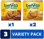 belVita Soft Baked Breakfast Bars Variety Pack, Banana Bread and Oats & Chocolate, 3 Boxes of 5 Packs (1 Biscuit Per Pack)