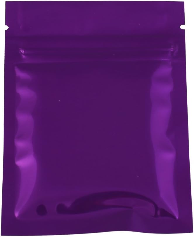 100 Durable Double-Sided Metallic Foil Mylar Flat QuickQlick Zipper Seal Bag 7.5x10cm (3x4") (Purple)