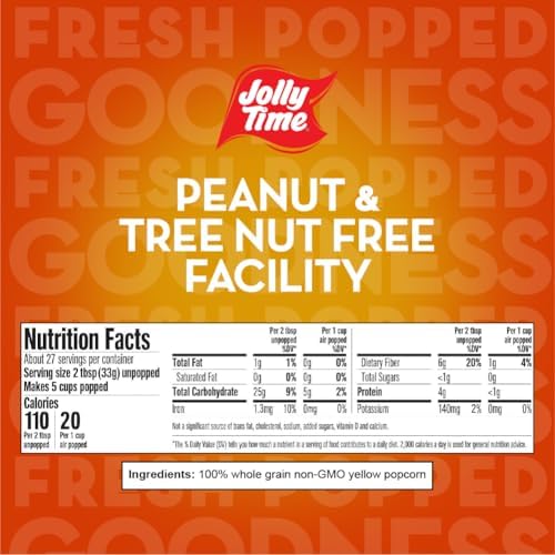Jolly Time Unpopped Popcorn Kernels, Gourmet Popping Corn for Air Popper Machine or Stovetop, Non-GMO (Yellow Pop Corn, 2 Pound (Pack of 2))