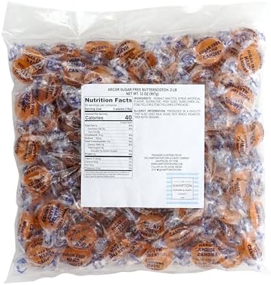 Sugar Free Butterscotch Hard Candy, 2 Pound Bulk Bag (Approx 140 pieces), Individually Wrapped Hard Candy, The Hampton Popcorn & Candy Company